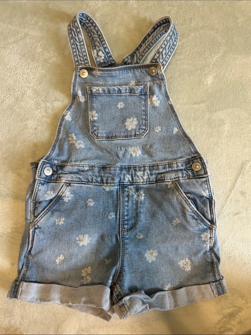 wonder nation Light Blue Floral Denim Short Overalls